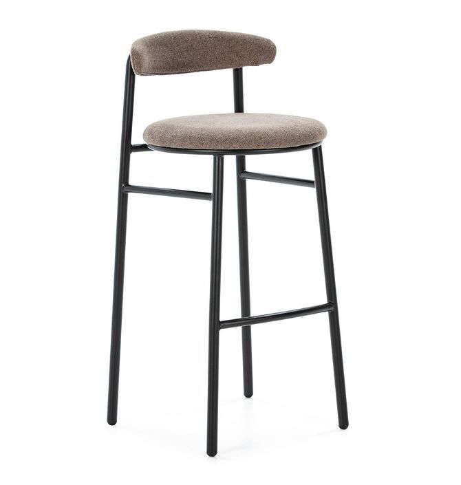 Tabouret de bar tissu gris et pieds métal noir Rava - Photo n°1