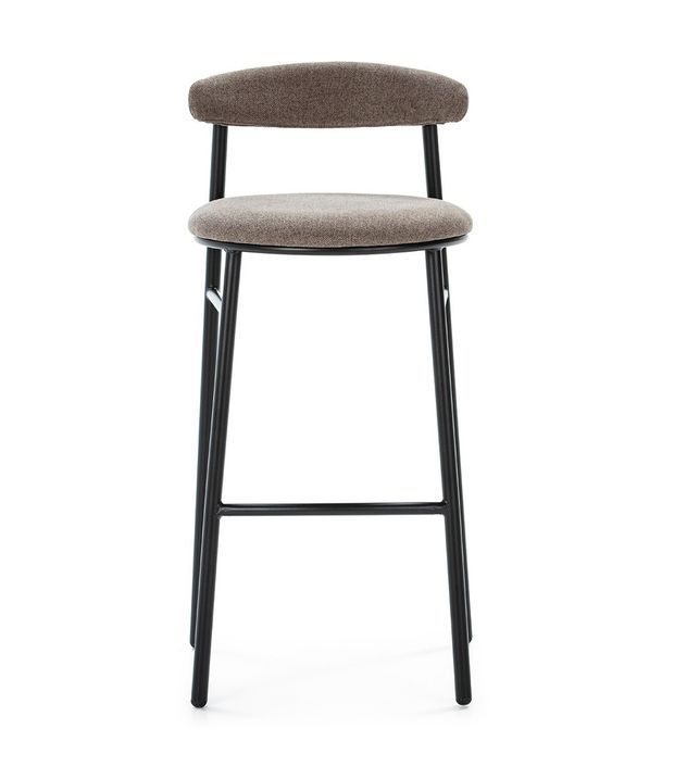 Tabouret de bar tissu gris et pieds métal noir Rava - Photo n°2