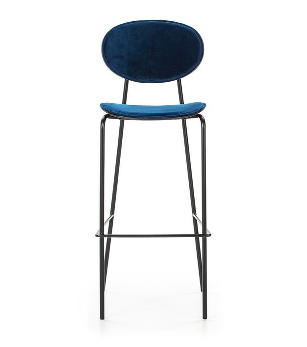 Tabouret de bar velours bleu et pieds métal noir Ethel - Photo n°2