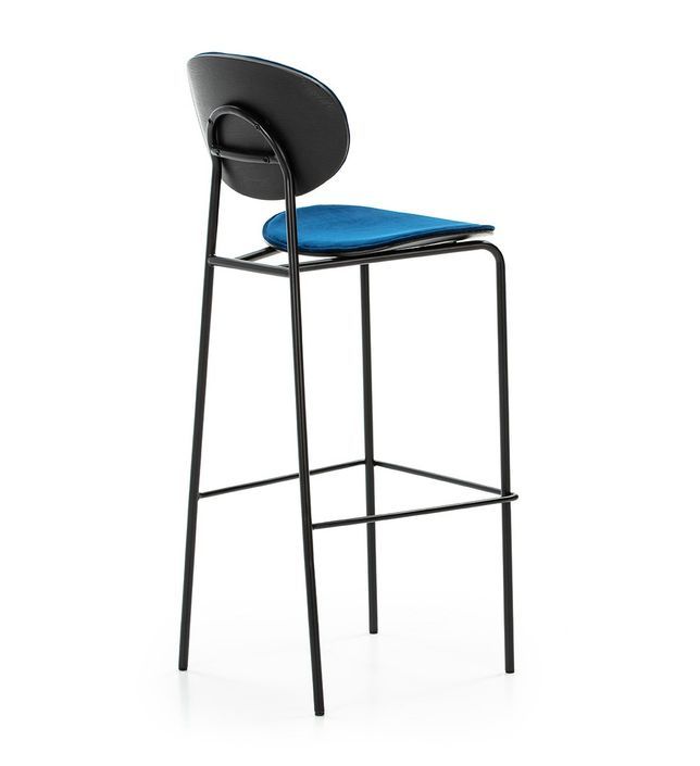 Tabouret de bar velours bleu et pieds métal noir Ethel - Photo n°3