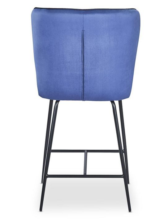 Tabouret de bar velours bleu et pieds métal noir Indal assise H 65 cm - Photo n°4