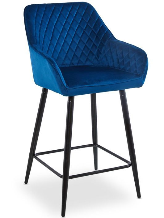 Tabouret de bar velours bleu et pieds métal noir Oni - Lot de 2 - Photo n°2