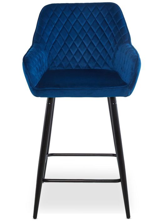 Tabouret de bar velours bleu et pieds métal noir Oni - Lot de 2 - Photo n°3