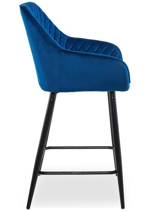 Tabouret de bar velours bleu et pieds métal noir Oni - Lot de 2 - Photo n°4