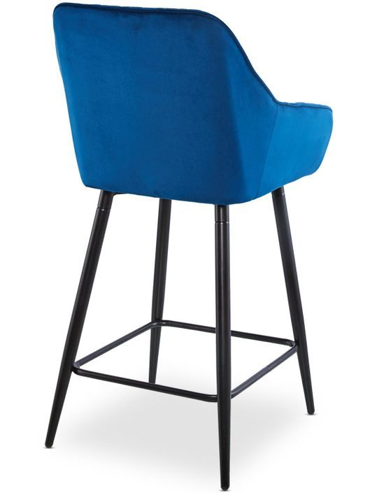 Tabouret de bar velours bleu et pieds métal noir Oni - Lot de 2 - Photo n°5