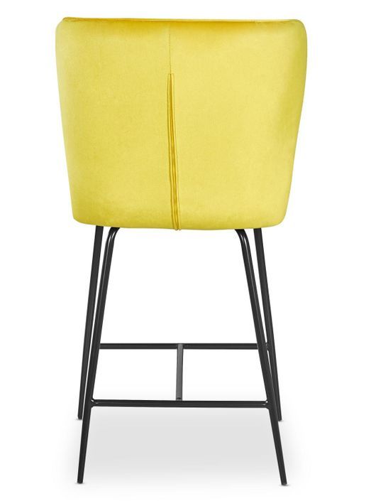 Tabouret de bar velours jaune et pieds métal noir Indal assise H 65 cm - Photo n°4