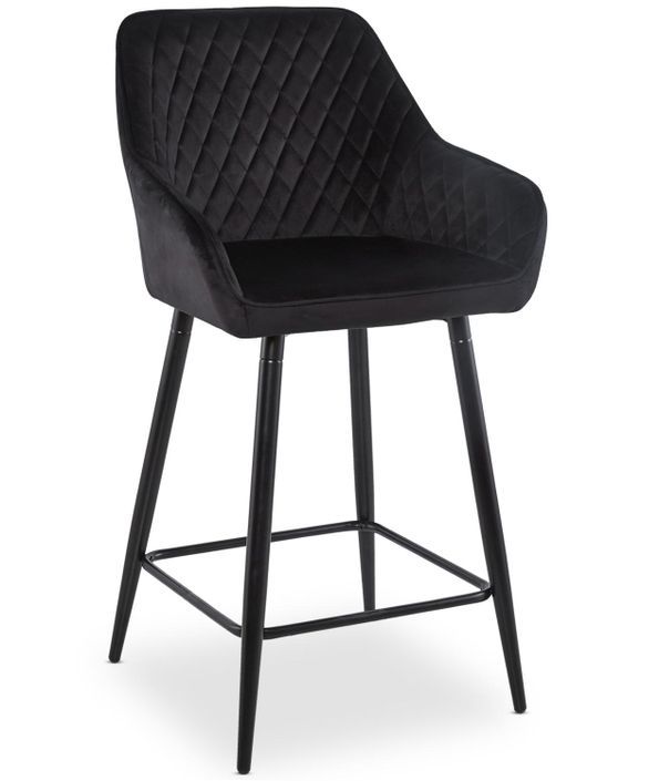 Tabouret de bar velours noir et pieds métal noir Oni - Lot de 2 - Photo n°2