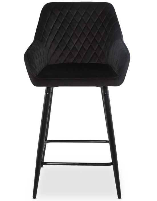 Tabouret de bar velours noir et pieds métal noir Oni - Lot de 2 - Photo n°3