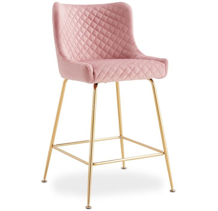 Tabouret de bar velours rose et pieds métal doré Ella - Lot de 2 - Photo n°2