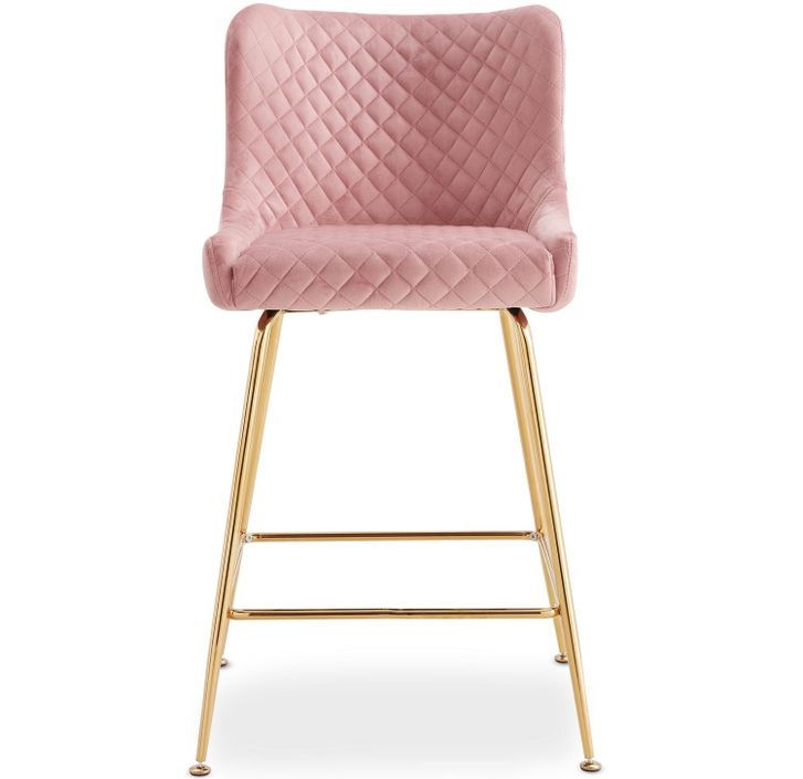 Tabouret de bar velours rose et pieds métal doré Ella - Lot de 2 - Photo n°3