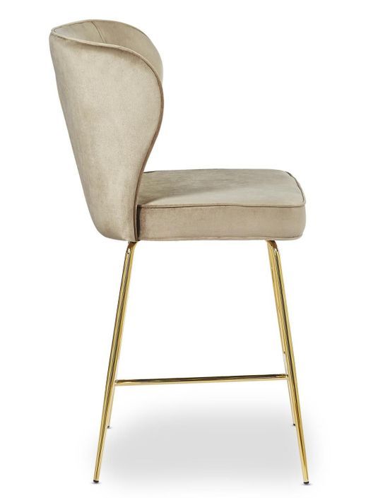 Tabouret de bar velours taupe et pieds métal doré Indal assise H 65 cm - Photo n°3