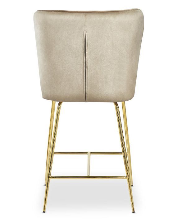 Tabouret de bar velours taupe et pieds métal doré Indal assise H 65 cm - Photo n°4