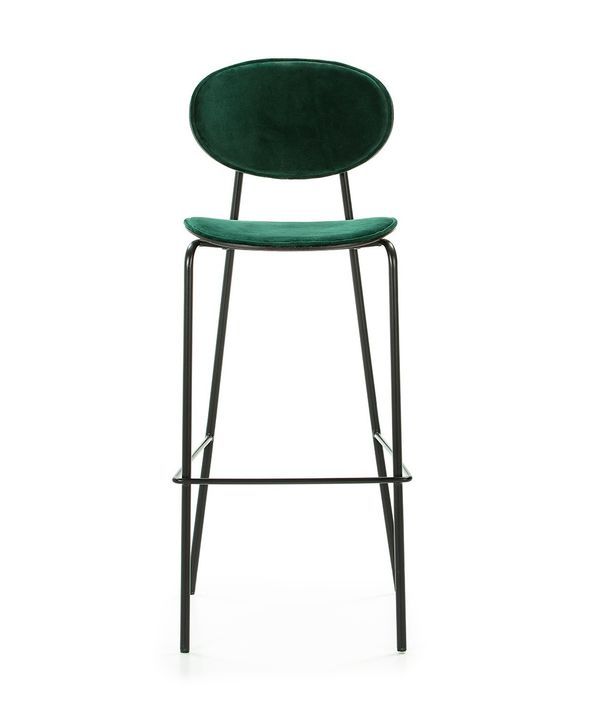 Tabouret de bar velours vert et pieds métal noir Ethel - Photo n°2