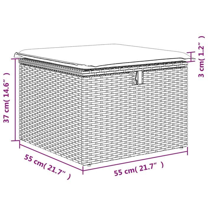 Tabouret de jardin avec coussin brun 55x55x37 cm résine tressée - Photo n°11