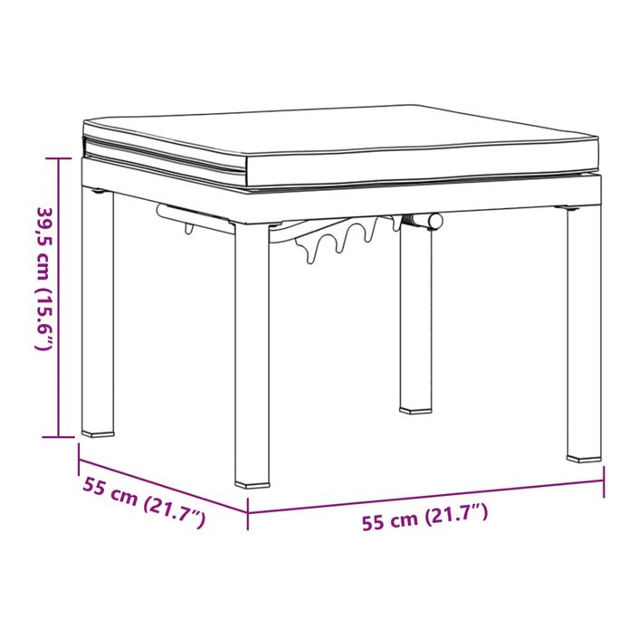 Tabouret de jardin avec coussin noir acier enduit de poudre - Photo n°9