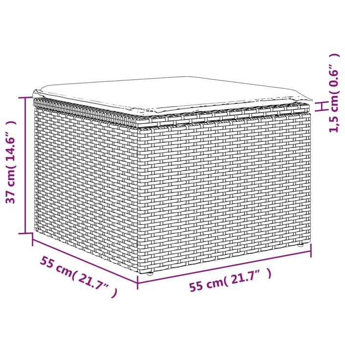 Tabouret de jardin coussin gris clair 55x55x37cm résine tressée - Photo n°7