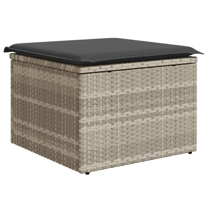 Tabouret de jardin coussin gris clair 55x55x37cm résine tressée - Photo n°6