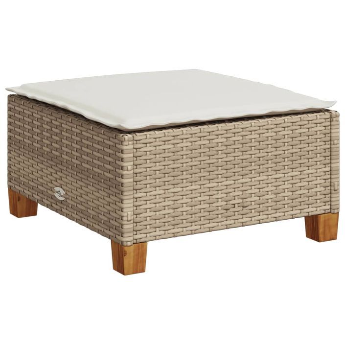 Tabouret de jardin et coussin beige 63,5x56x32cm résine tressée - Photo n°2