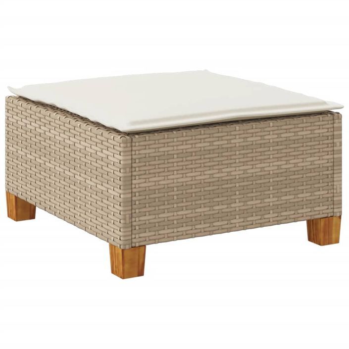 Tabouret de jardin et coussin beige 63,5x56x32cm résine tressée - Photo n°6