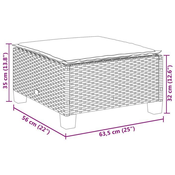 Tabouret de jardin et coussin beige 63,5x56x32cm résine tressée - Photo n°8