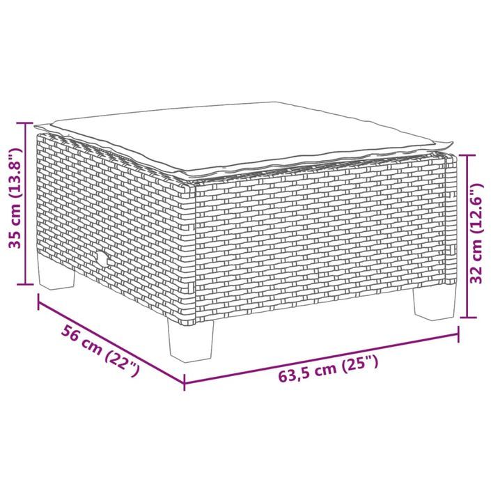 Tabouret de jardin et coussin gris 63,5x56x32 cm résine tressée - Photo n°8