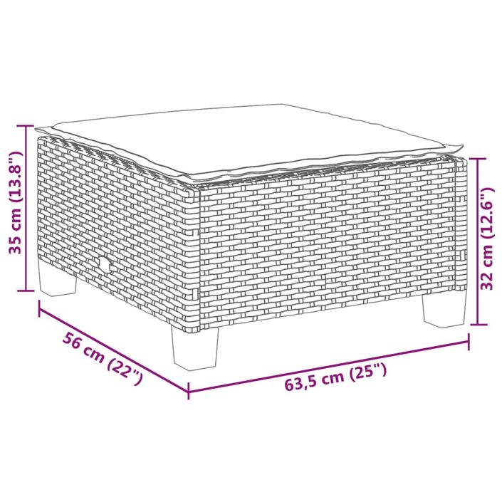 Tabouret de jardin et coussin noir 63,5x56x32 cm résine tressée - Photo n°8