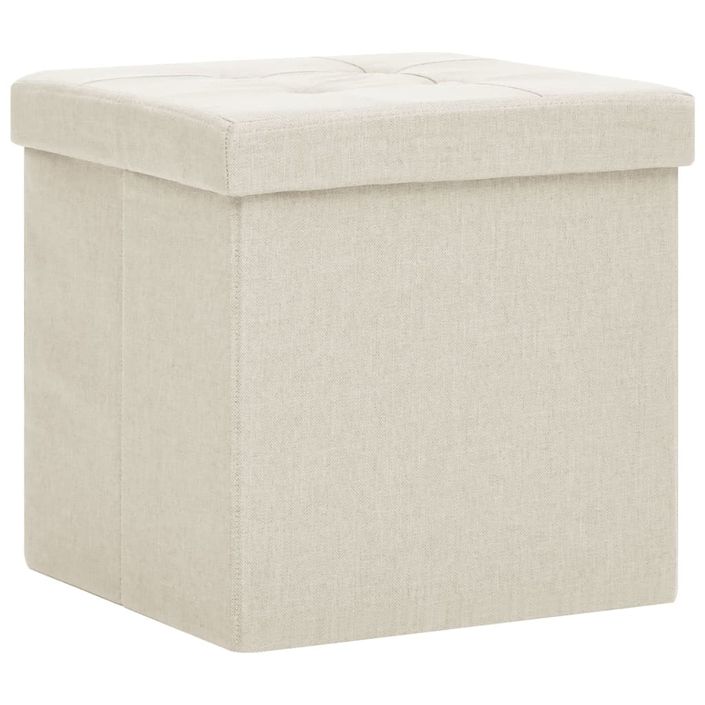 Tabouret de rangement pliable Blanc crème Faux lin - Photo n°2