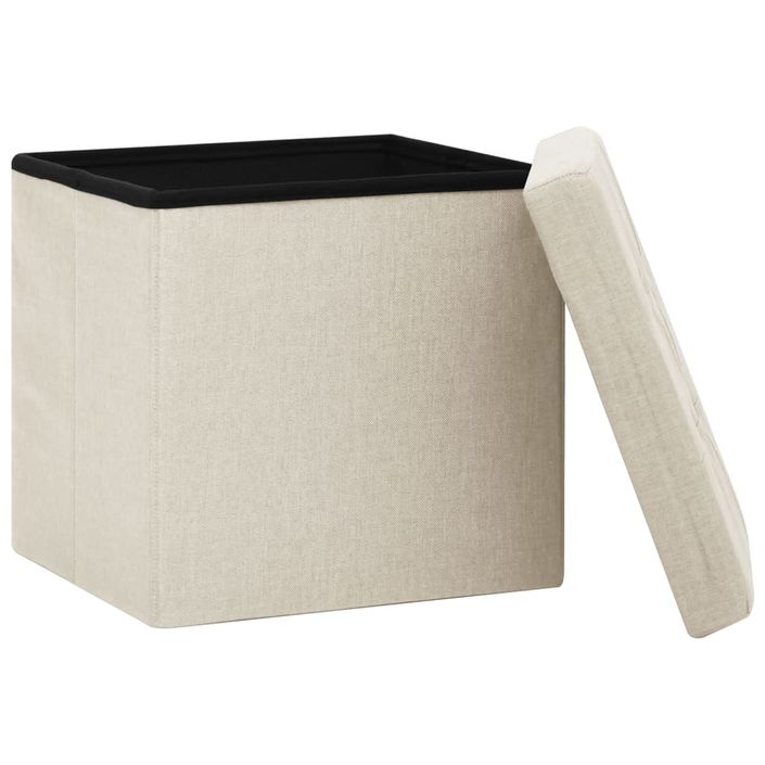 Tabouret de rangement pliable Blanc crème Faux lin - Photo n°4