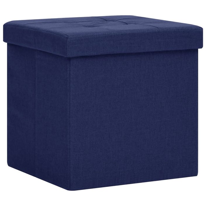 Tabouret de rangement pliable Bleu Faux lin - Photo n°2