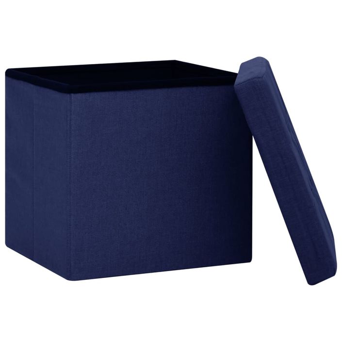 Tabouret de rangement pliable Bleu Faux lin - Photo n°4