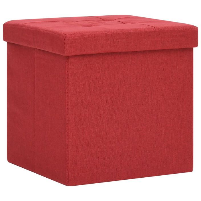 Tabouret de rangement pliable Rouge bordeaux Faux lin - Photo n°2