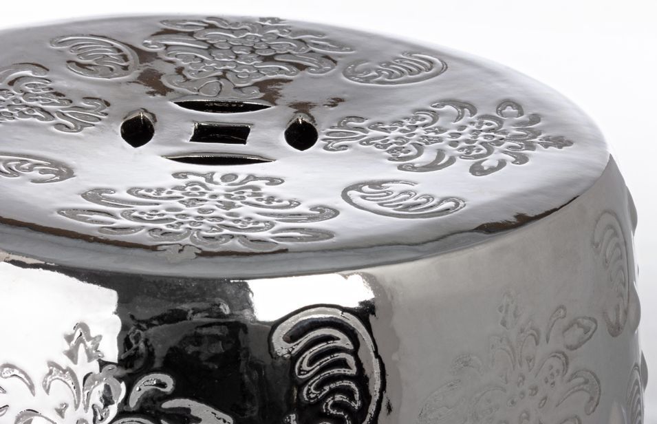 Tabouret en céramique argenté avec motifs Saphy - Lot de 2 - Photo n°2