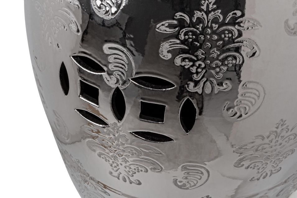 Tabouret en céramique argenté avec motifs Saphy - Lot de 2 - Photo n°4