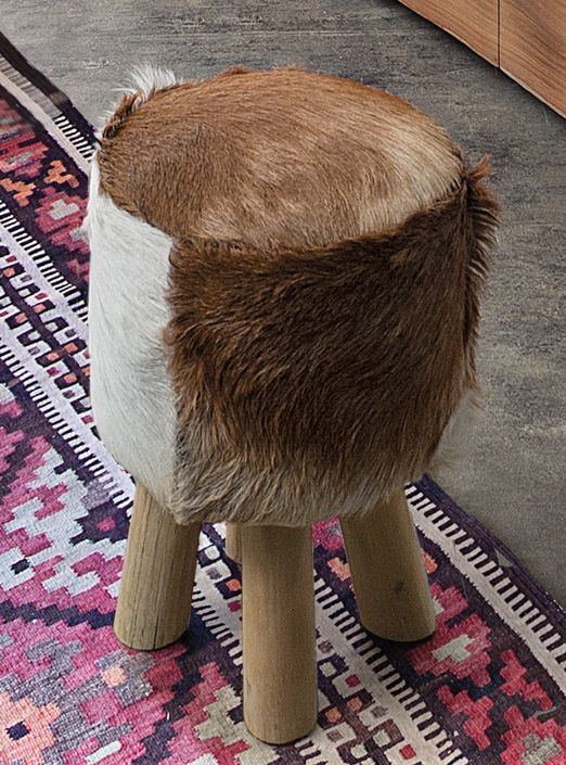 Tabouret en teck avec assise en cuir bicolore Maia - Lot de 2 - Photo n°2