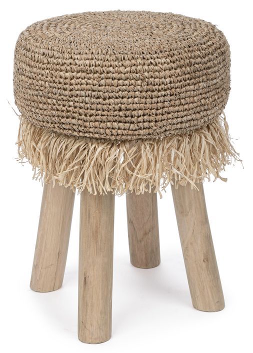 Tabouret en teck avec tissage en sisal Linda - Lot de 2 - Photo n°1