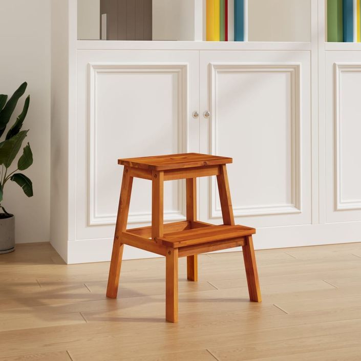 Tabouret-escabeau 2 marches 40x38x50 cm Bois d'acacia solide - Photo n°2