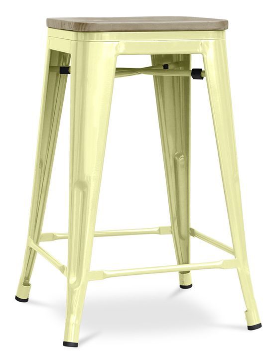 Tabouret industriel acier brillant et assise en bois massif naturel Reko 60 cm - Photo n°1