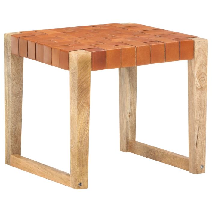 Tabouret Marron clair Cuir véritable et bois de manguier massif - Photo n°10