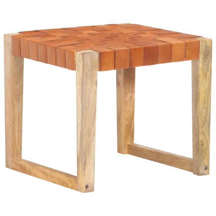 Tabouret Marron clair Cuir véritable et bois de manguier massif - Photo n°11