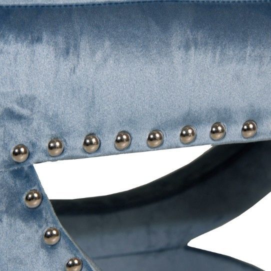 Tabouret pin massif et revêtement tissu bleu Davina - Photo n°3