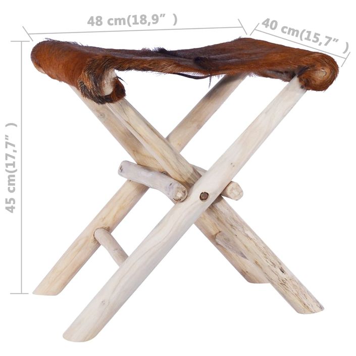 Tabouret pliable Cuir véritable et bois de teck massif - Photo n°4