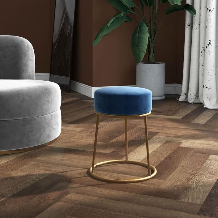 Tabouret rond Bleu Velours - Photo n°1