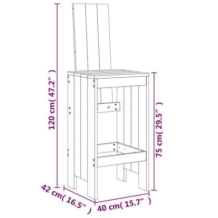 Tabourets de bar 2 pcs 40x42x120 cm bois massif douglas - Photo n°9