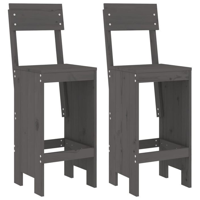 Tabourets de bar 2 pcs gris 40x48,5x115,5 cm bois massif de pin - Photo n°1