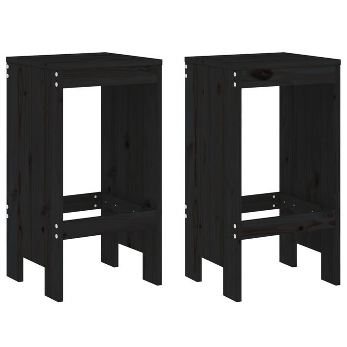 Tabourets de bar 2 pcs noir 40x36x75 cm bois massif de pin - Photo n°1