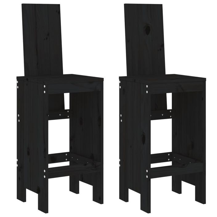 Tabourets de bar 2 pcs noir 40x42x120 cm bois massif de pin - Photo n°1