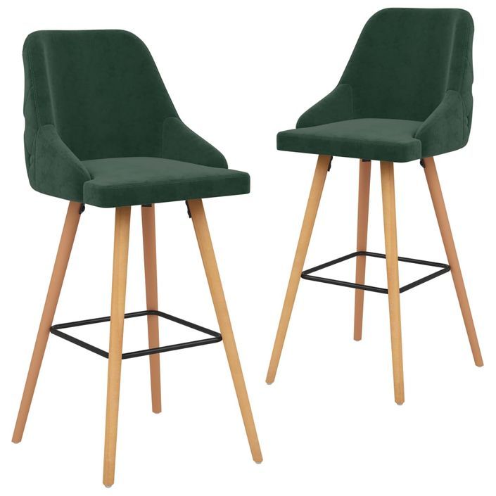 Tabourets de bar 2 pcs Vert foncé Velours Lounga - Photo n°1