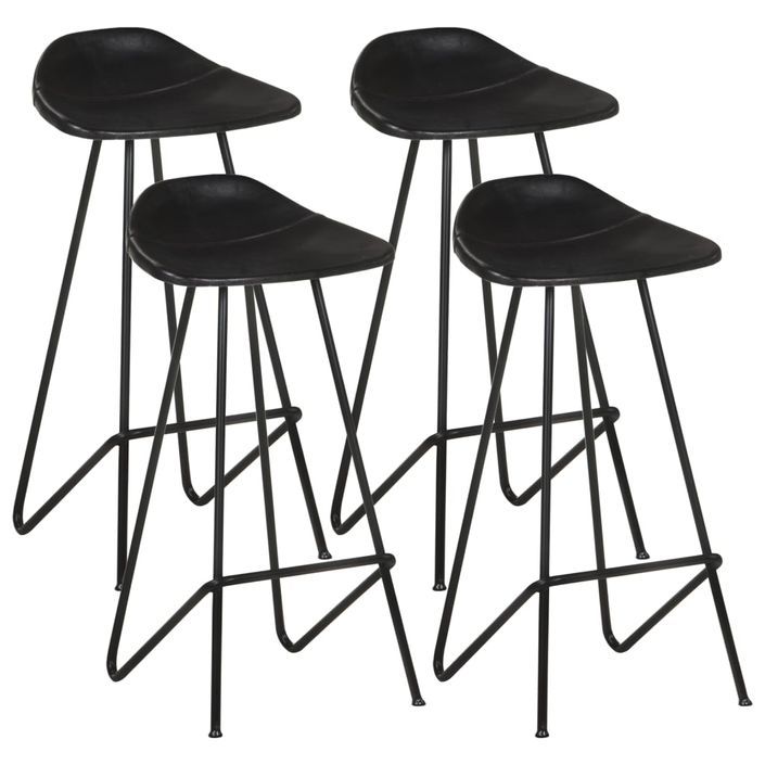 Tabourets de bar 4 pcs Noir Cuir véritable 2 - Photo n°1