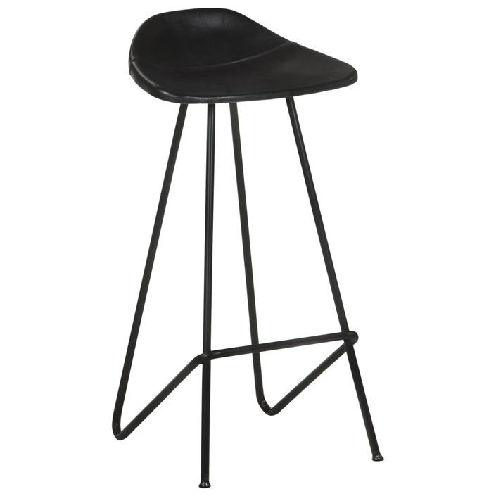 Tabourets de bar 4 pcs Noir Cuir véritable 2 - Photo n°3