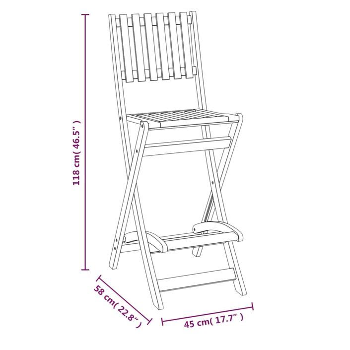 Tabourets de bar d'extérieur pliants 2 pcs Bois massif d'acacia - Photo n°10